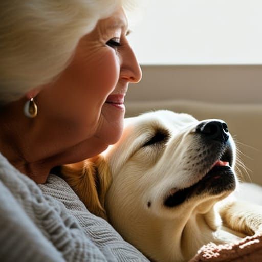 Loving Labrador Comforts Elderly Woman in Bed