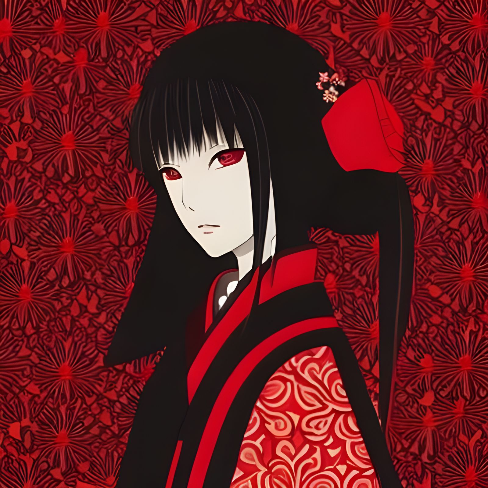 Ai Enma in Red Kimono: Anime Illustration