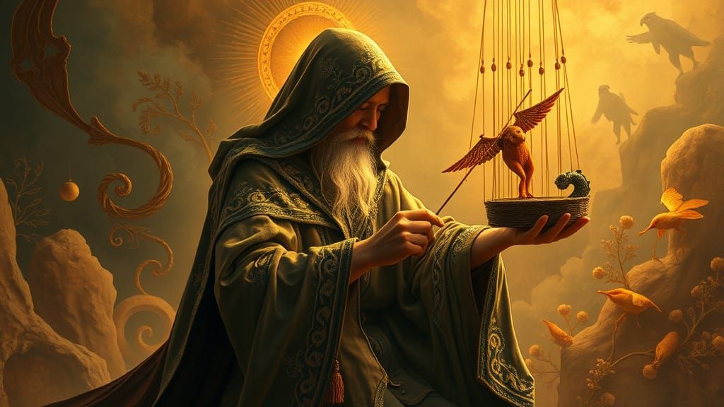 Mystical Puppet Master Creating Surreal Tapestry