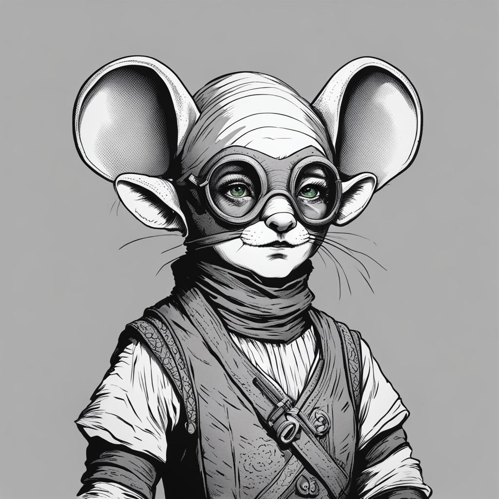 Halfling Woman with Mouse Mask Portrait