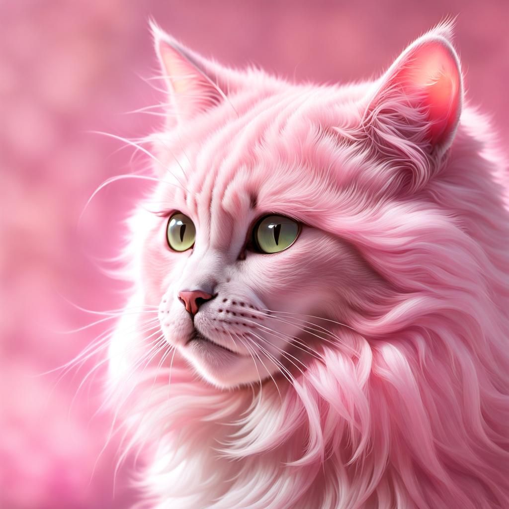 Fluffy Pink Cat Captured in Photorealistic Style