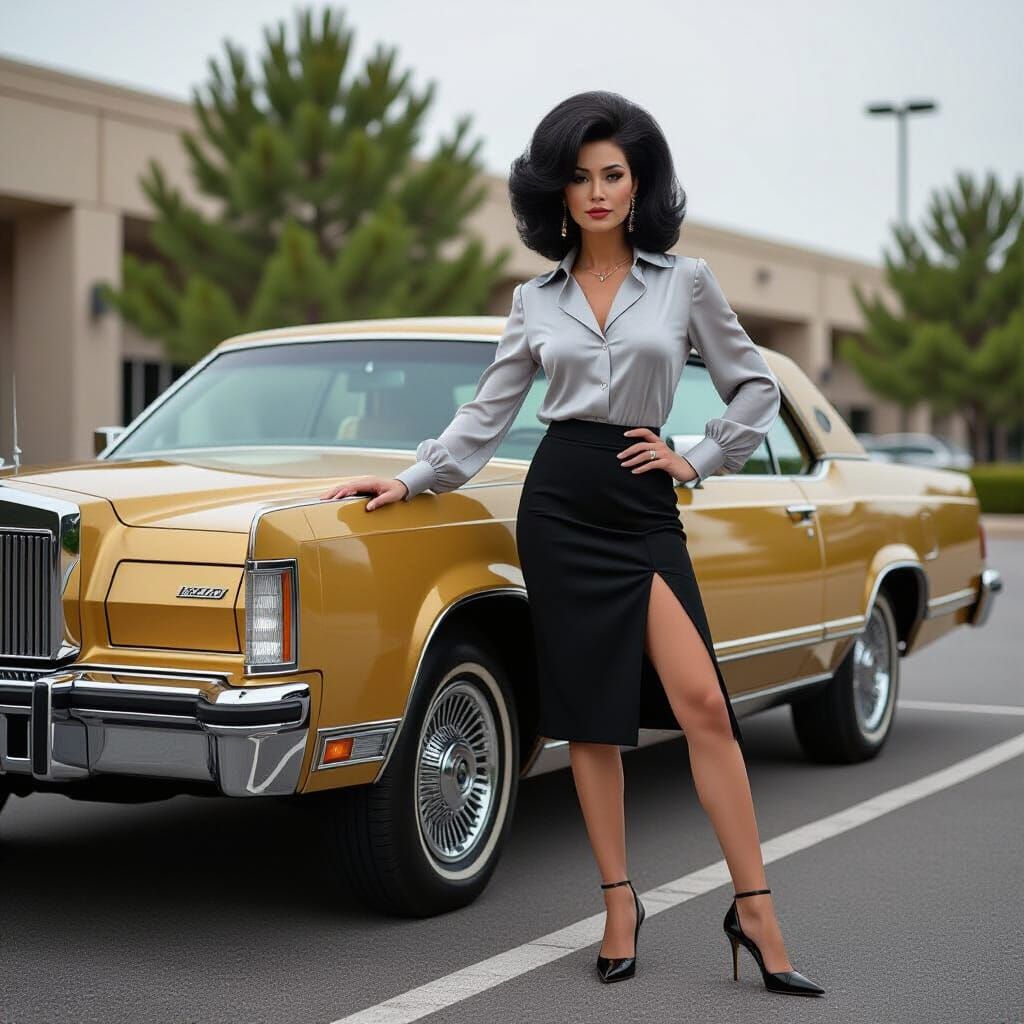 Elegant Individual with Lincoln Mark V, in Sorayama Style