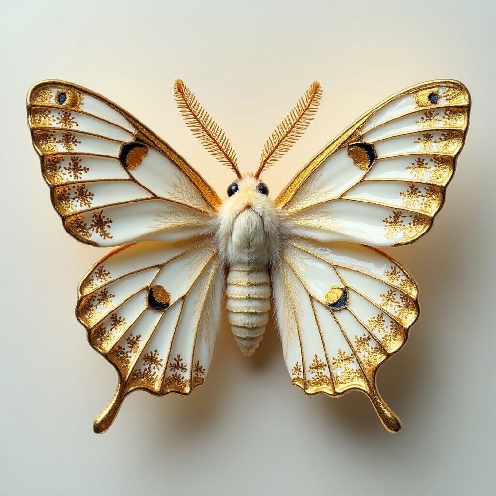 Golden lace moth made of exquisite high craftsmanship Porcel...