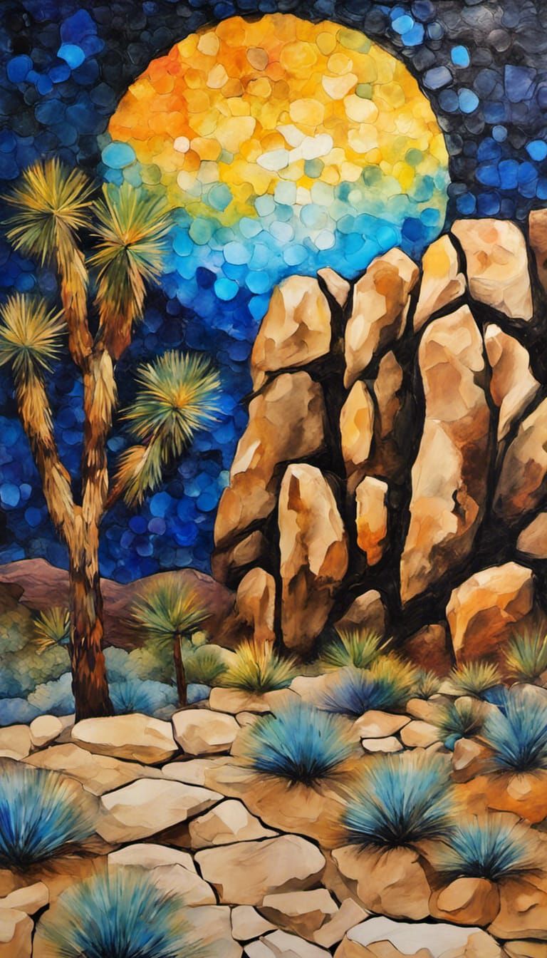 Joshua Tree Rock Wall in Expressionist Alcohol Ink