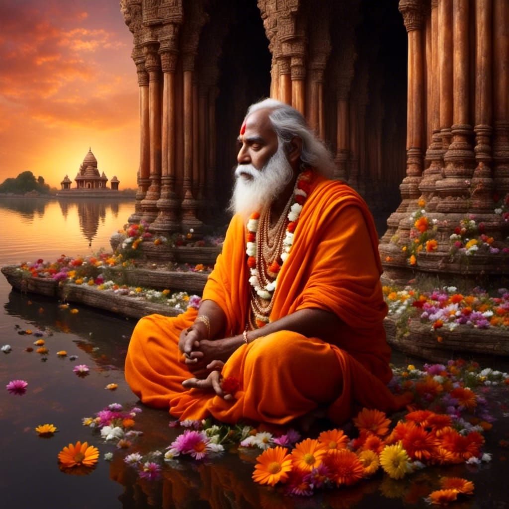 Indian monks with flower