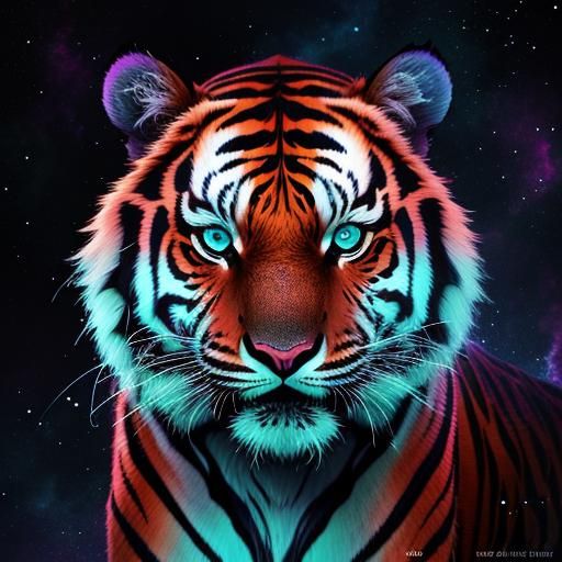 Bioluminescent Swamp Tiger with Nebulae