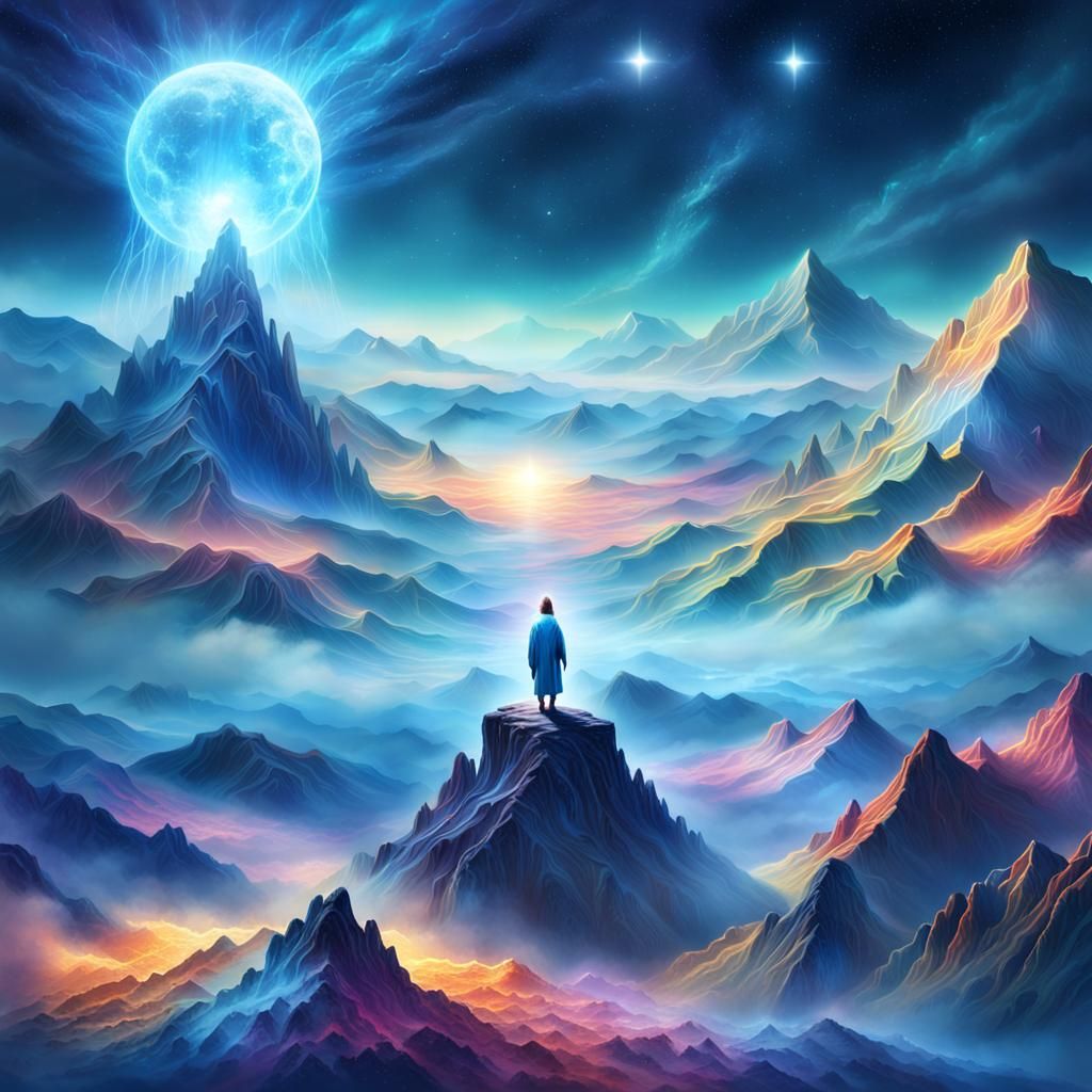 Mystical Astral Being in Cosmic Mountains