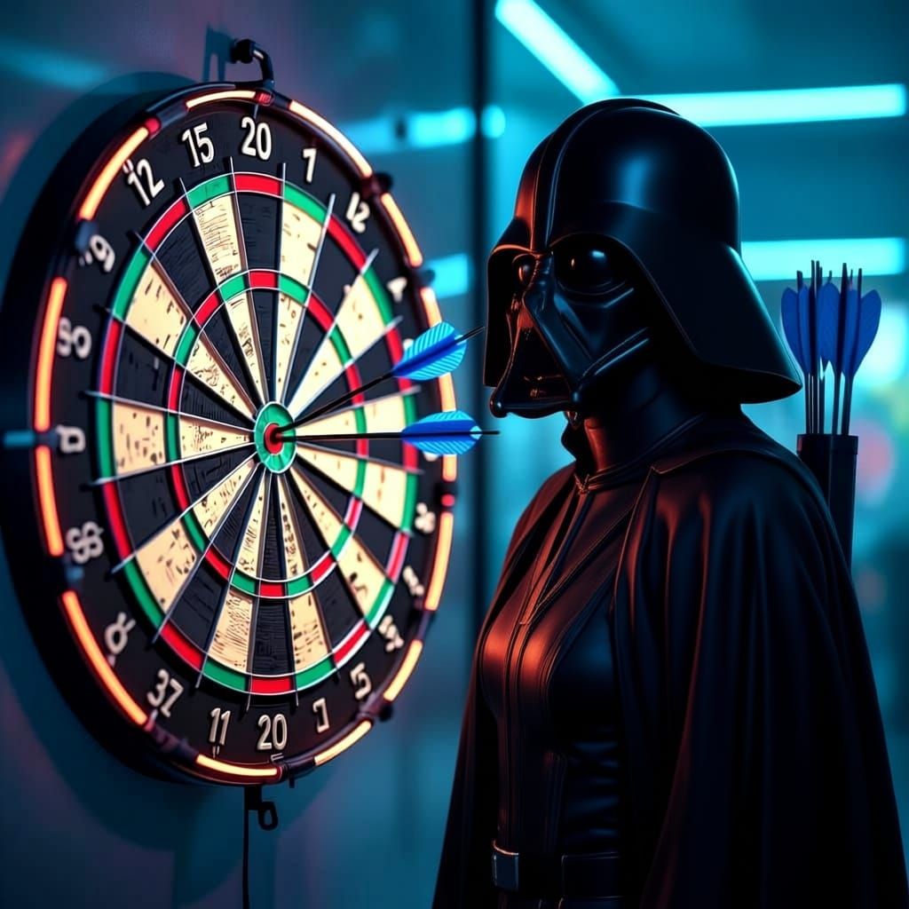 Dartboard with Blue Arrows in Mirror Outline