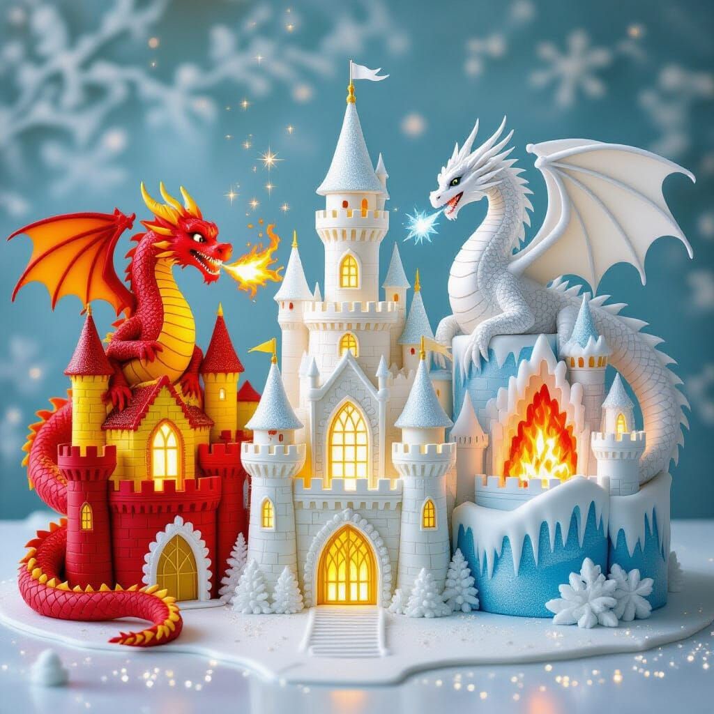 Fantastical Fondant Castles With Fiery and Frost Dragons