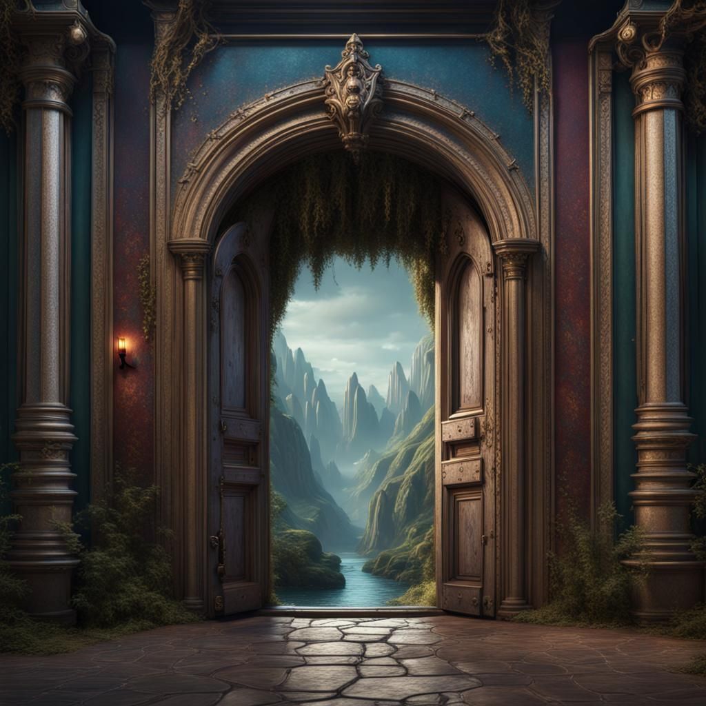 Fantasy Doorway Between Worlds: Detailed Matte Painting