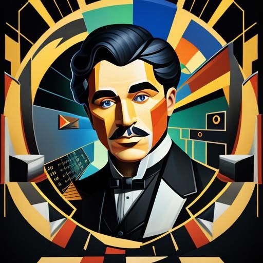 Cubist Painting of Charlie Chaplin in a Cinema