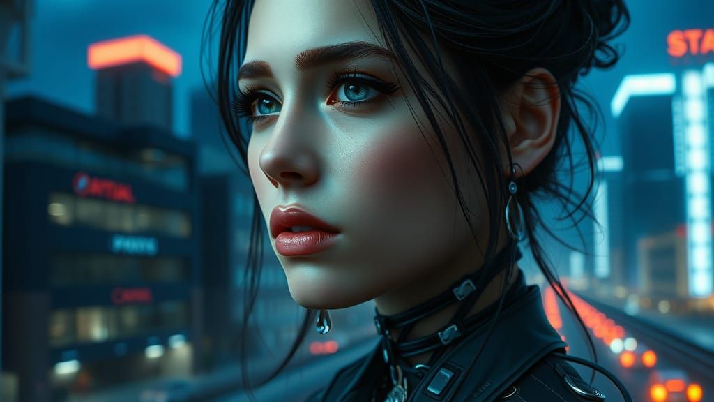 Cyberpunk Woman Portrait with Biomechanical Details