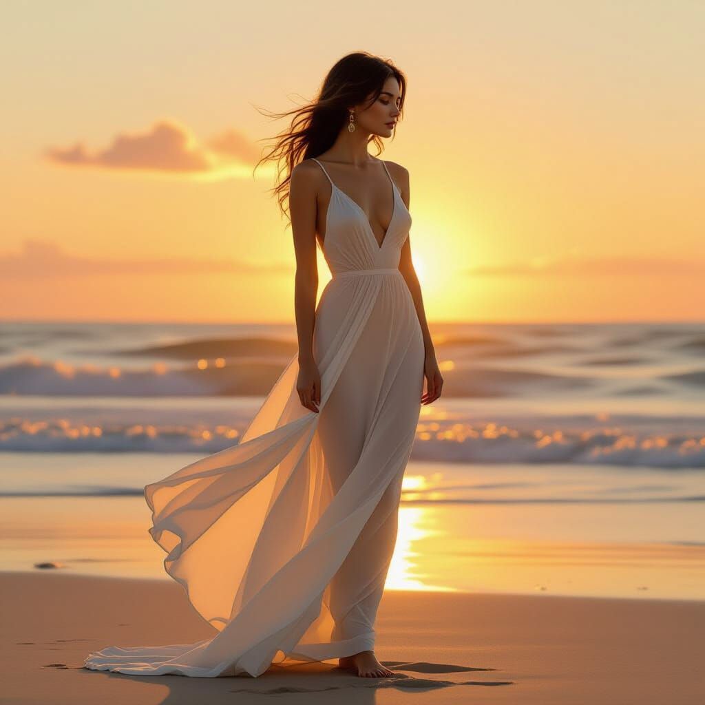 Ethereal Sunset Beach Silhouette in Painterly Style