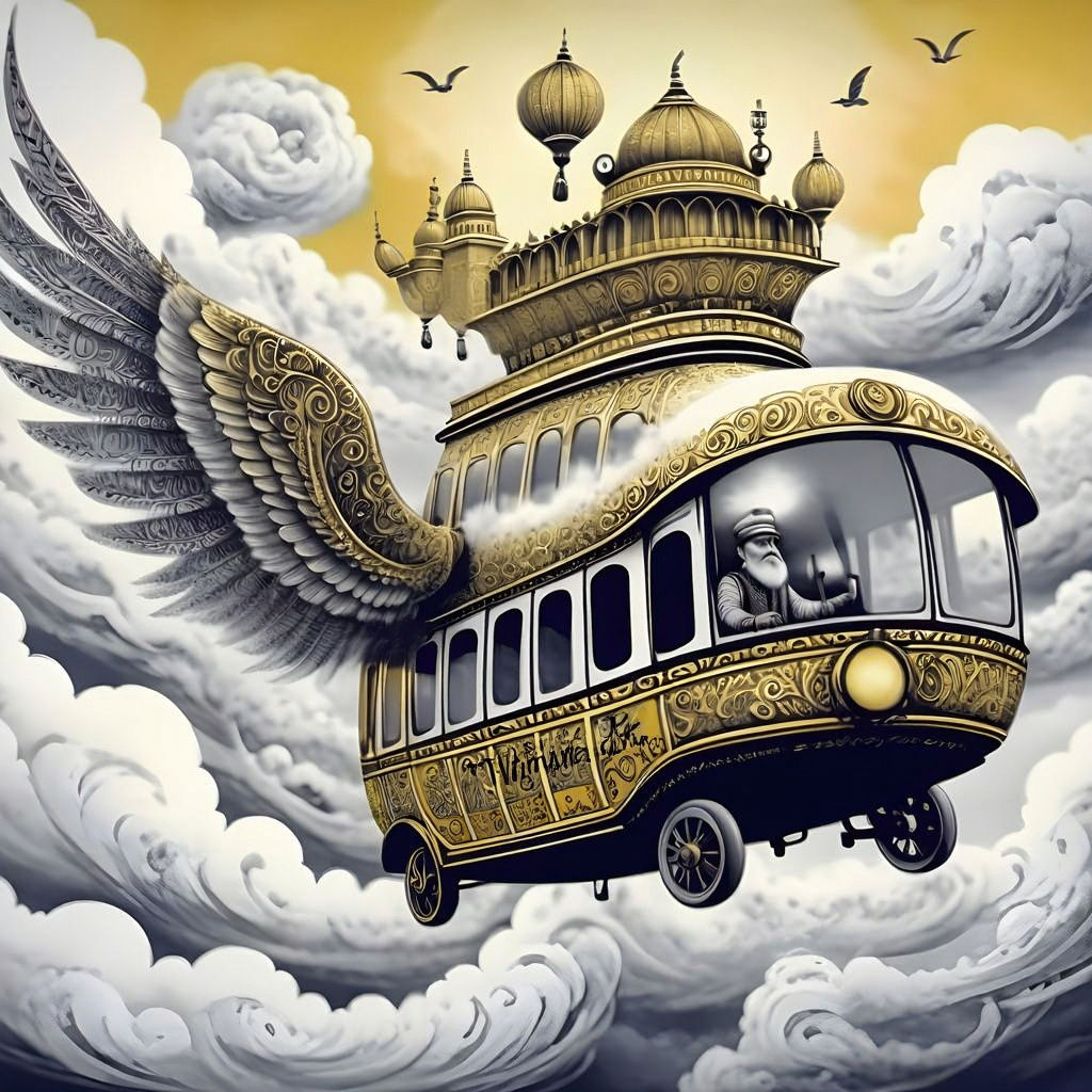 Heavenly Yellow Taxi Cab in the Clouds