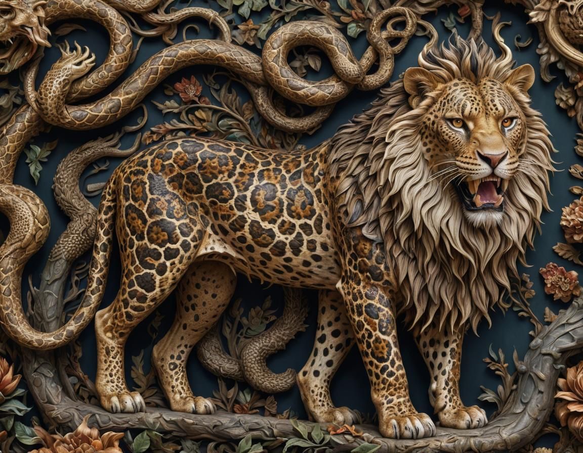 Hybrid Monster with Snake Head and Leopard Body