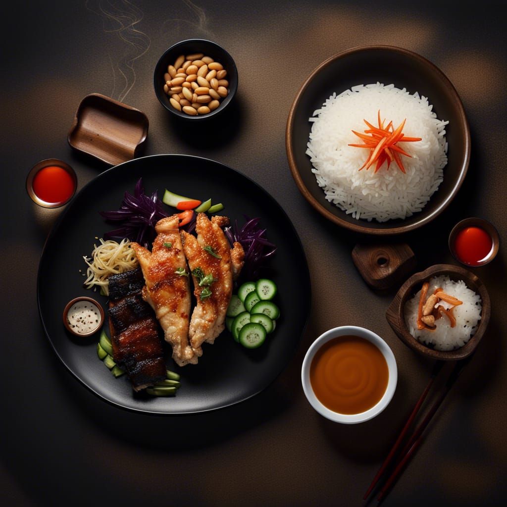 Chicken Satay Rice with Wine, Fantasy Art