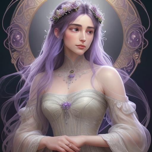 Regal Woman with Violet Backlight in Art Nouveau Style