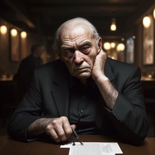 Sinister Elderly Gangster Portrait in Dark Restaurant
