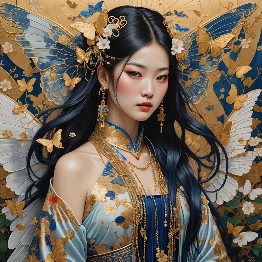 Chinese Woman with Wings in Klimt Style