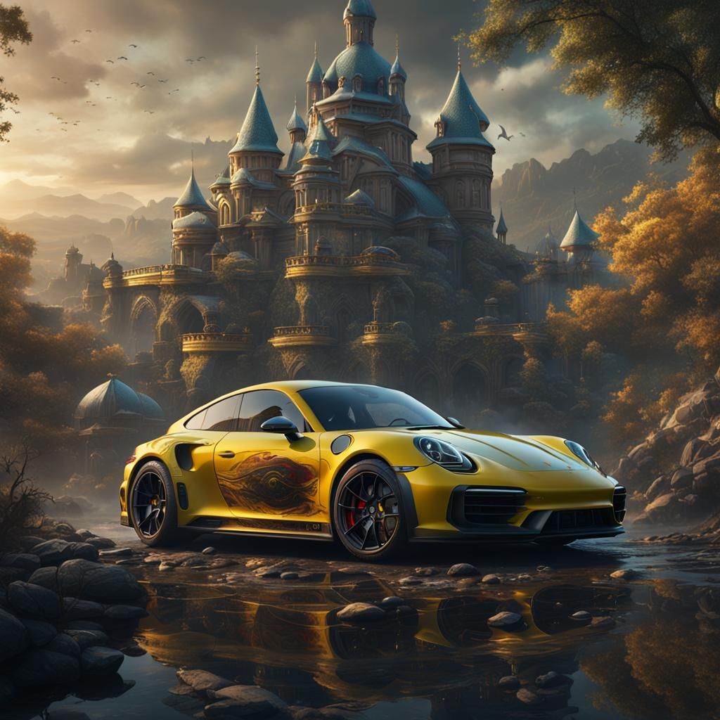 Detailed Matte Painting of a Porsche in Deep Color
