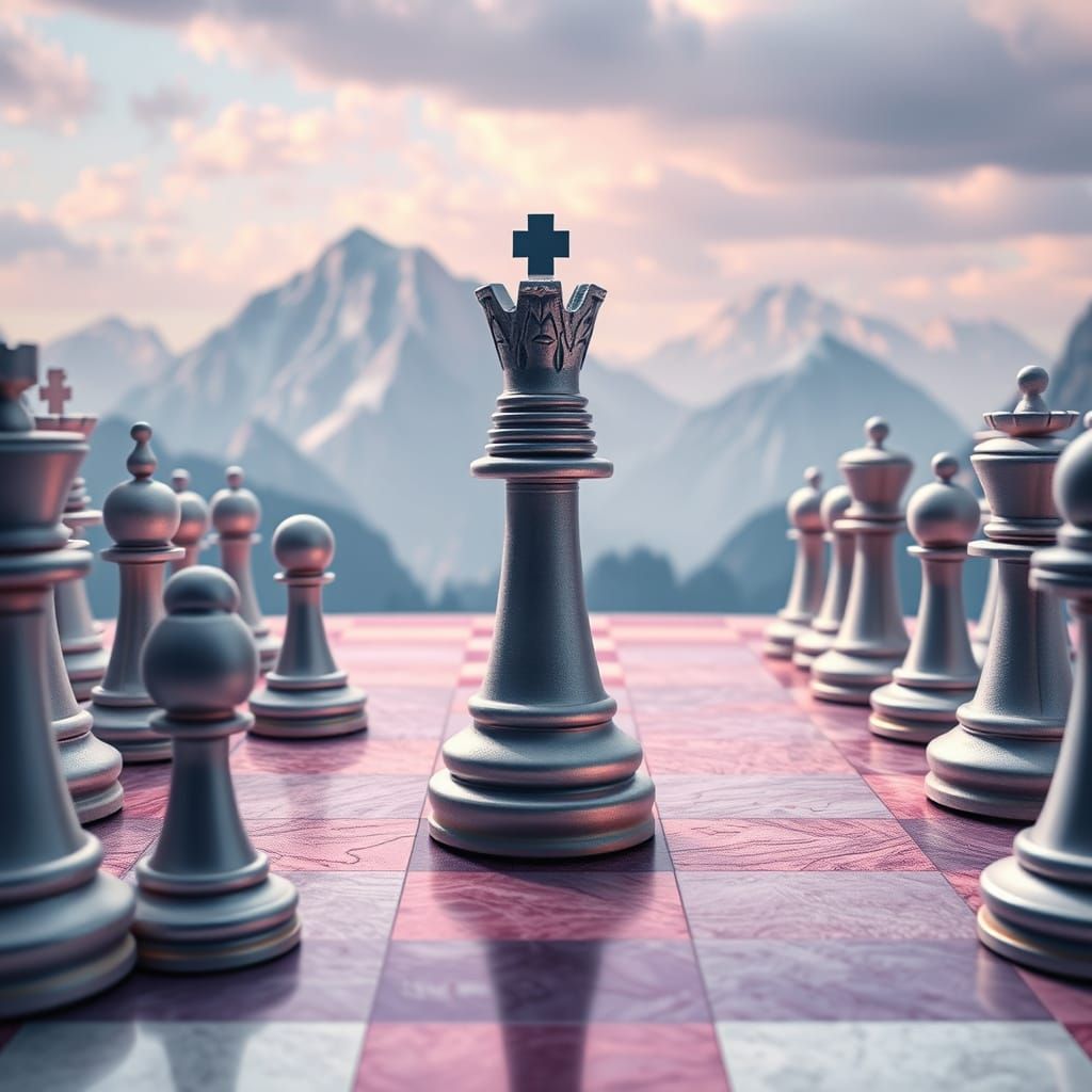 Epic Chessboard Kingdom in Whimsical Pastel Hues