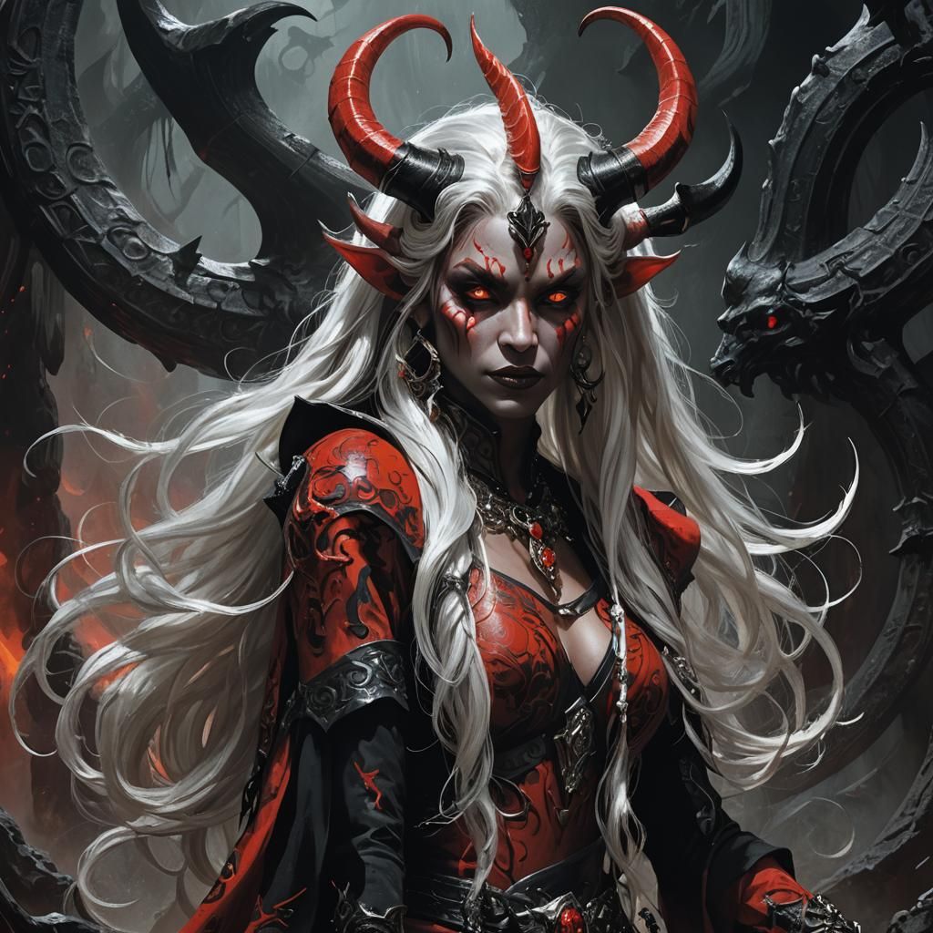 Vibrant Tiefling Female in Mystical Fantasy Art