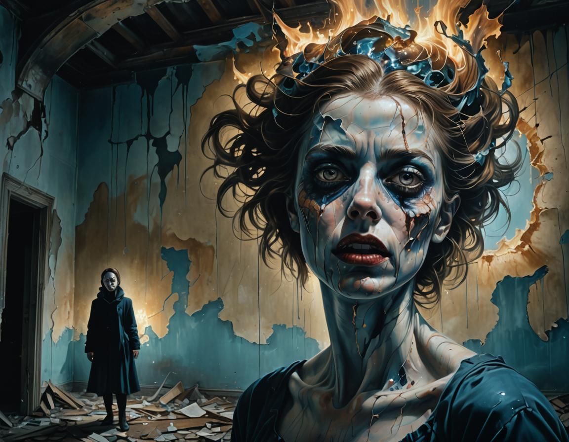 Eerie Woman with Multiple Eyes in Expressionist Style