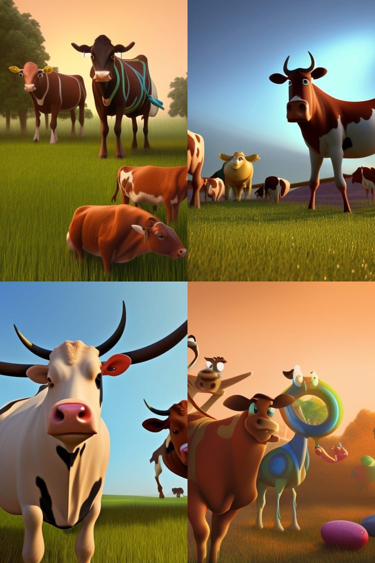 Cows as Cowboys: 3D Digital Art in Pixar Style
