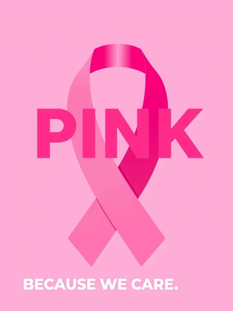 Pink Cancer Awareness Poster in Mid-Century Style