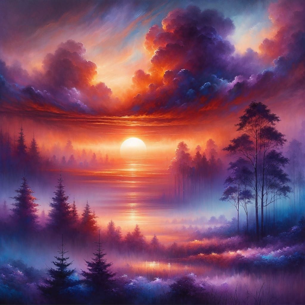 Romantic Sunrise in Watercolour Style