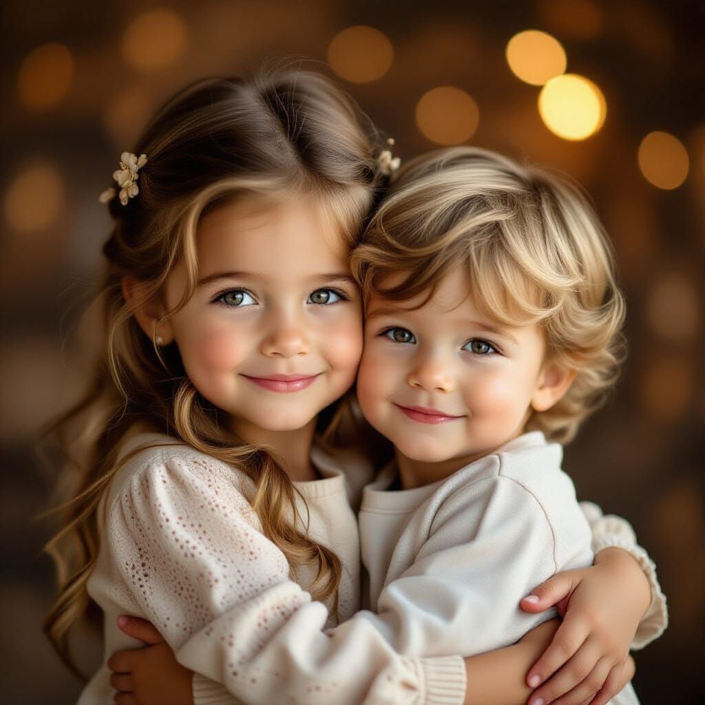 Loving Embrace: Sibling Portrait in Golden Light