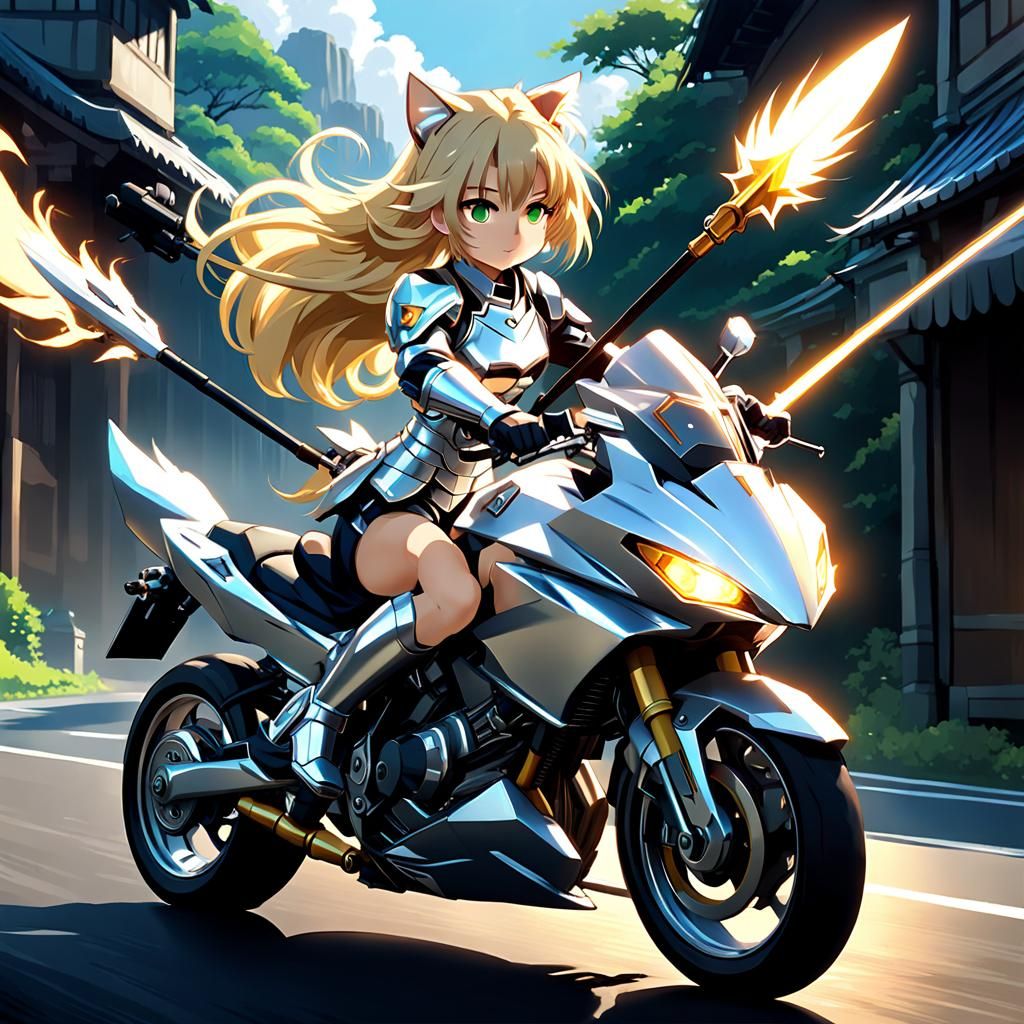 Anime Catgirl Rides to War in Ghibli Style