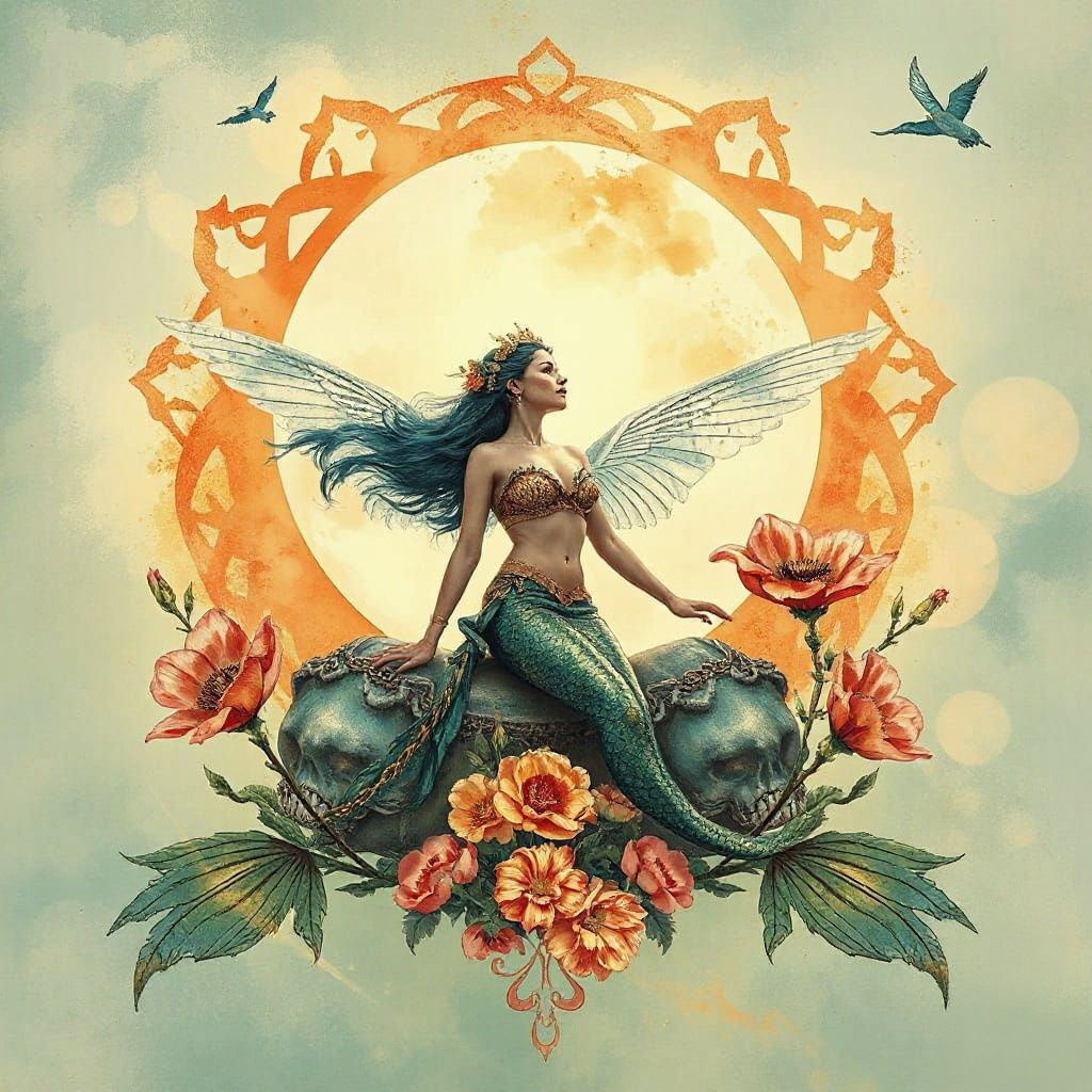 Fantasy Mermaid in Watercolor Style