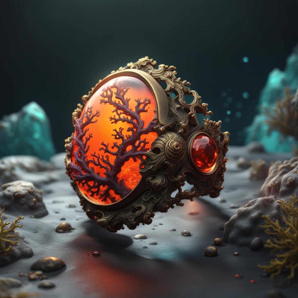 Fantastical Coral Resin Ring in Detailed Matte Painting