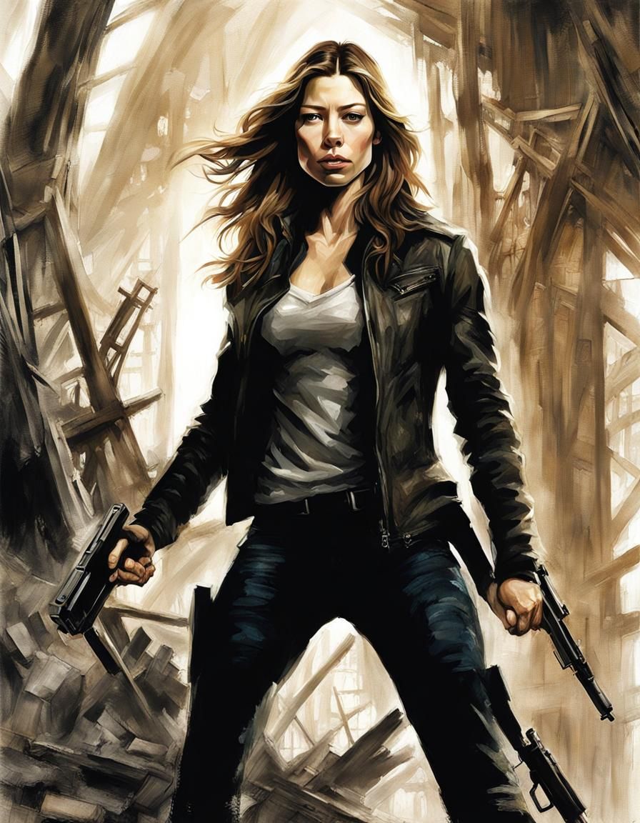 Dramatic Portrait of Jessica Biel in Comic Book Style