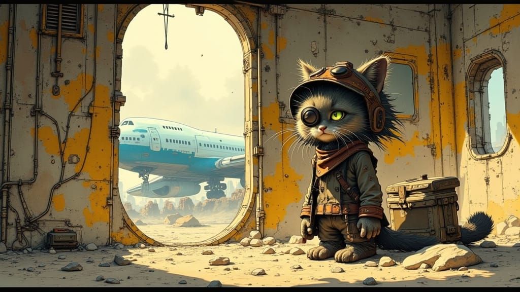 Kitty scavenging the wastelands.