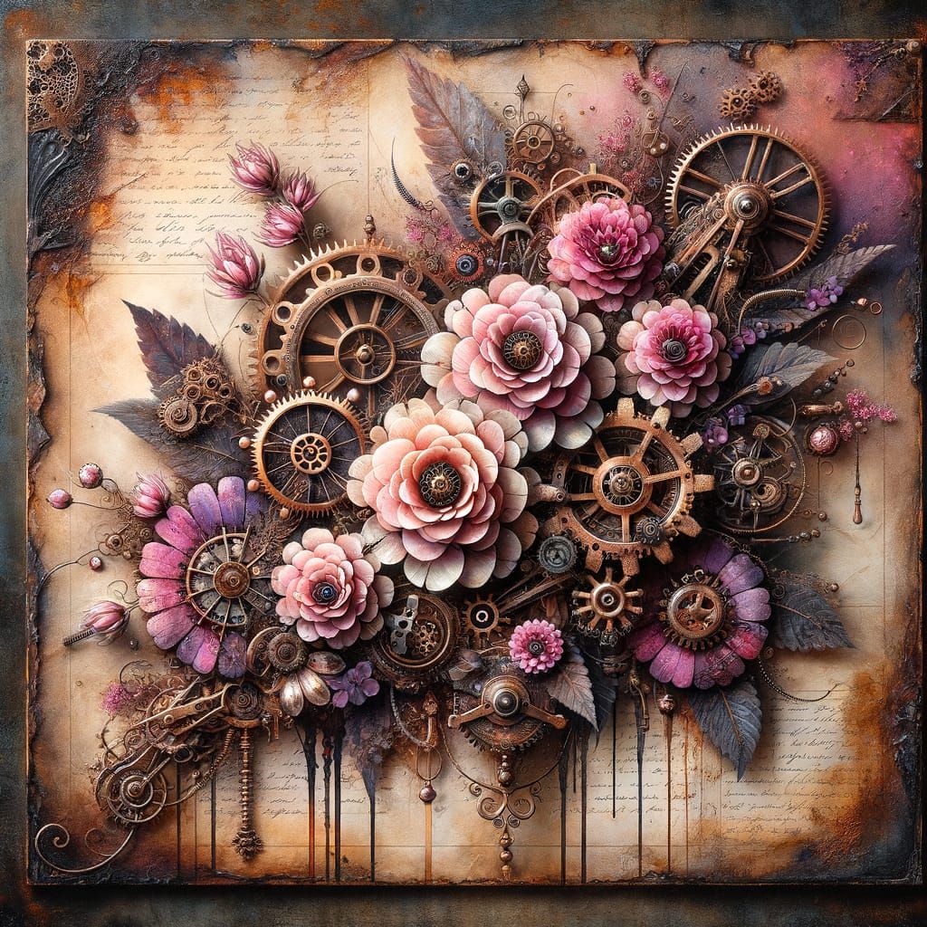 Steampunk Floral Blooms in Rich Pigments