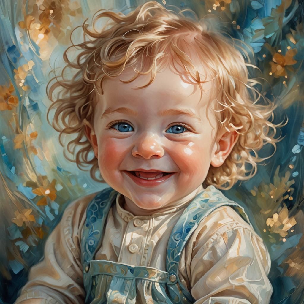Smiling Baby Boy Portrait in Impressionistic Style