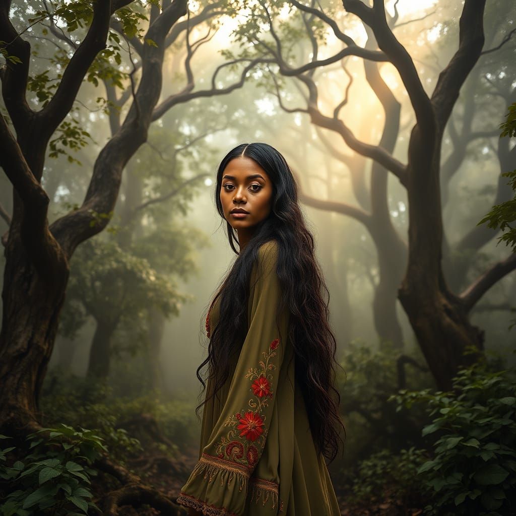 Ethereal Forest Goddess with Earthy Beauty