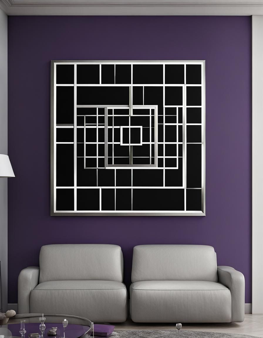 Abstract Squares Wall Art in Silver, White and Purple