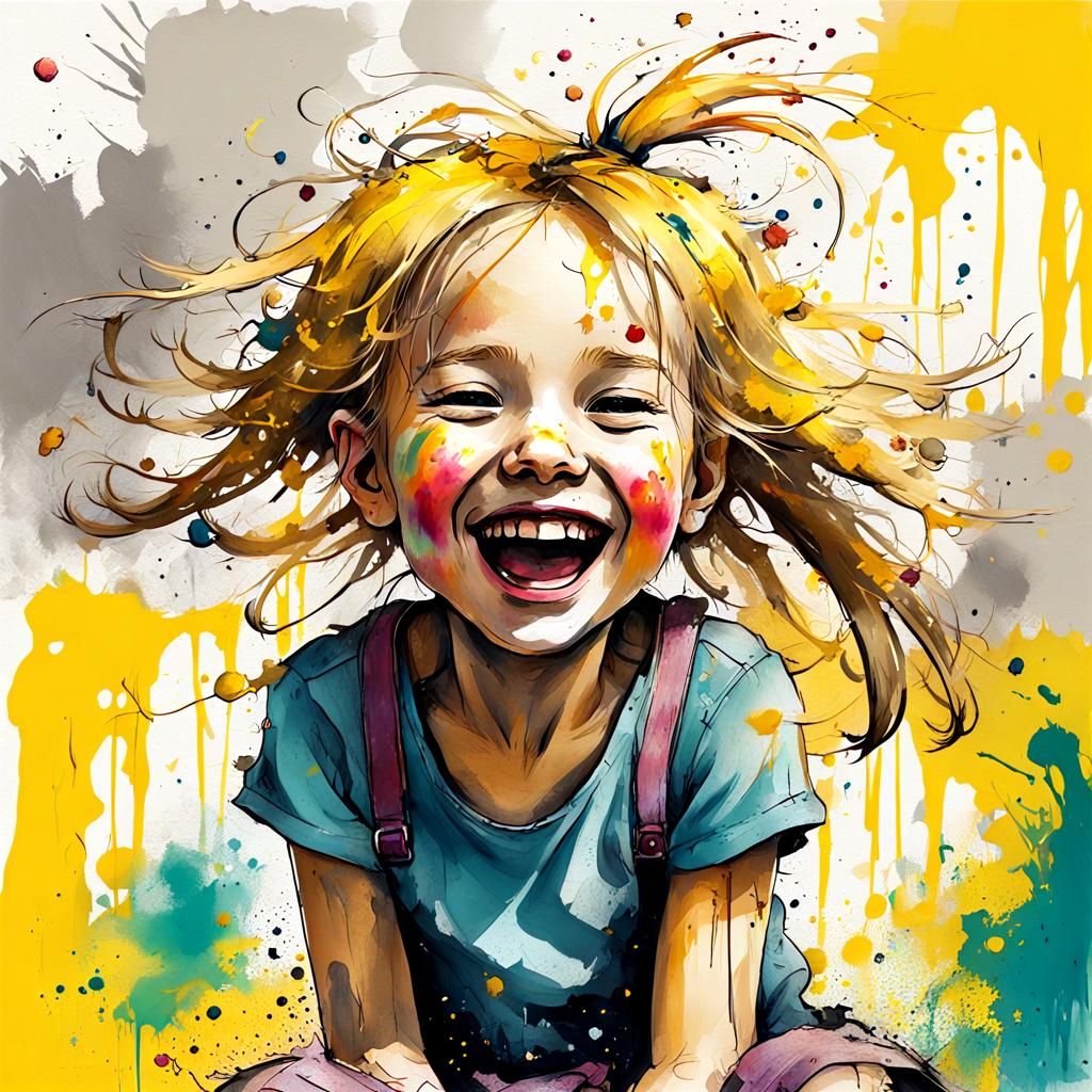 Whimsical Illustration of Happy Girl in Graffiti Style