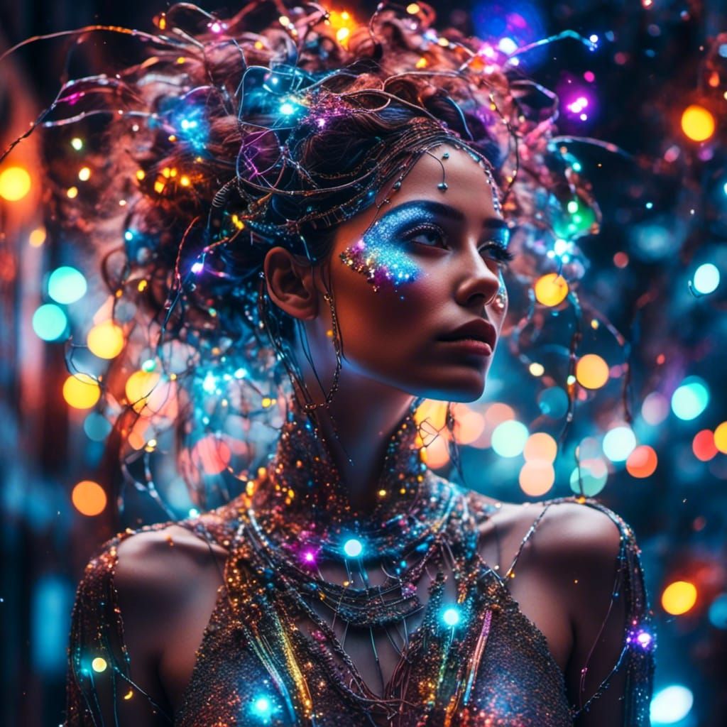 Futuristic Wire Woman with Rainbow Glow