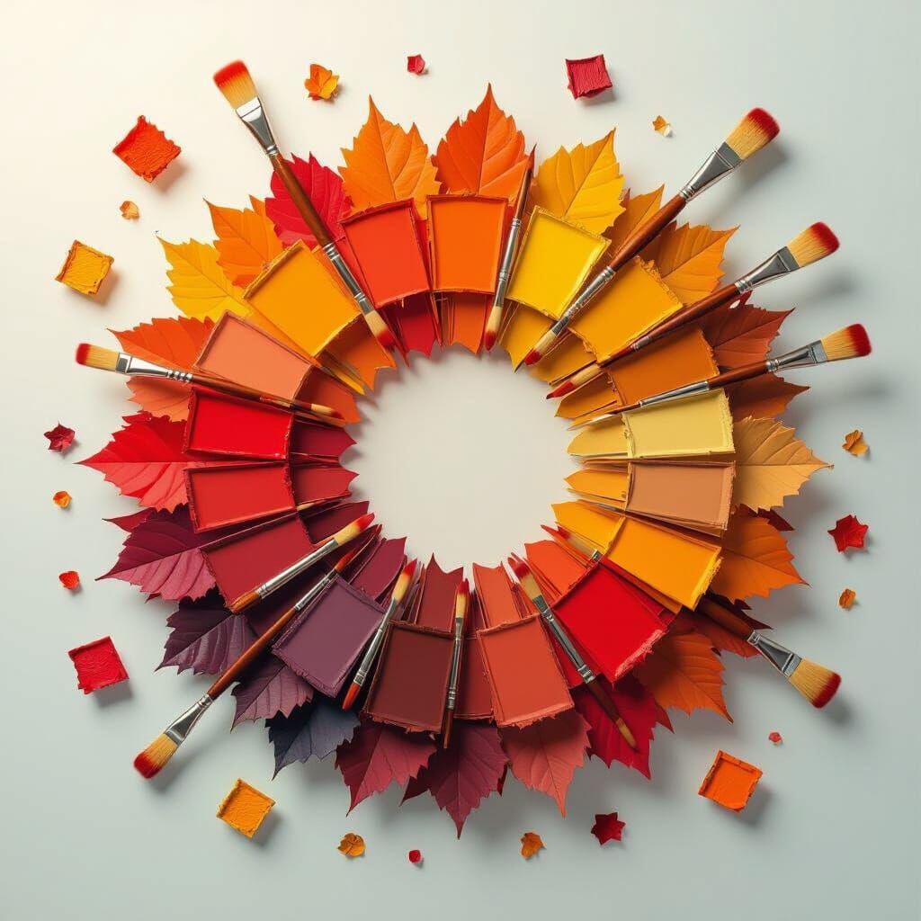 Autumn Color Wheel with Floating Brushes and Swatches