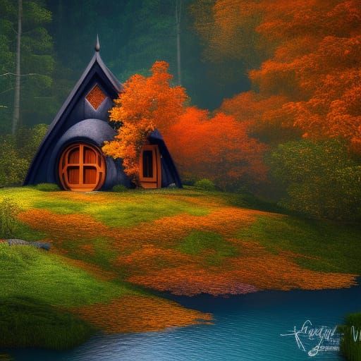 Gothic Cottagecore Hobbit House in Autumnal Forest