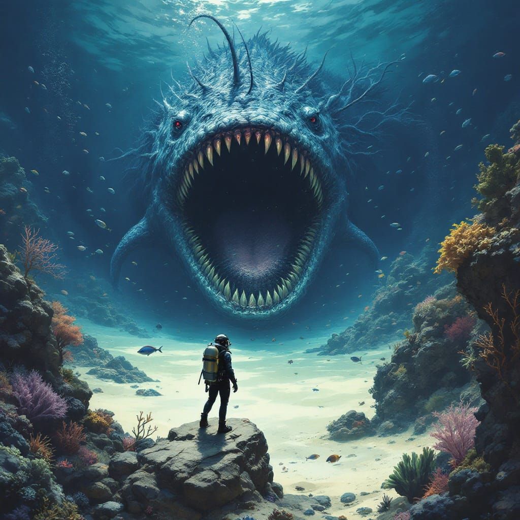 Underwater Odyssey in Cyberpunk Realism