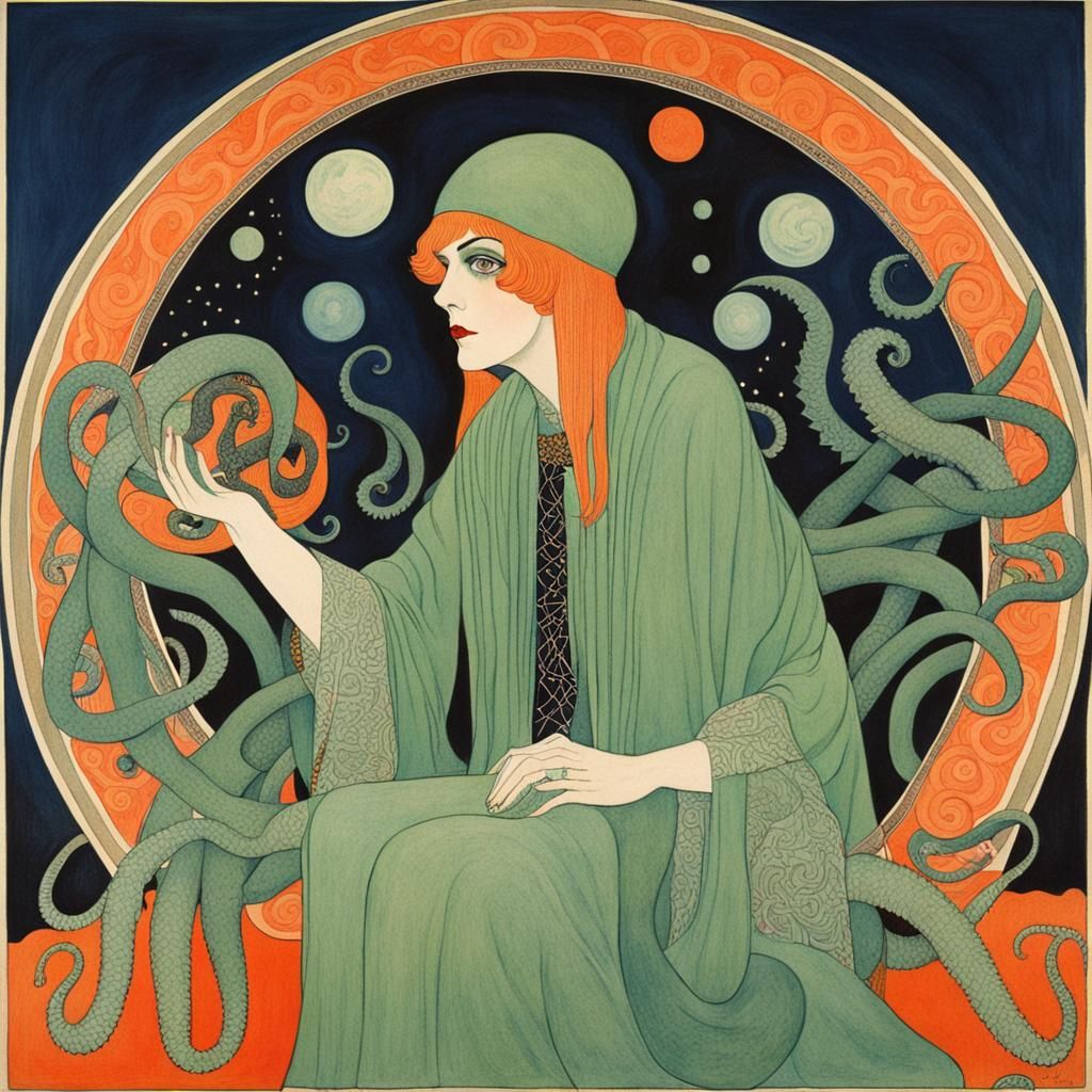 Occultist Cthulhu Illustration in 1920's Style