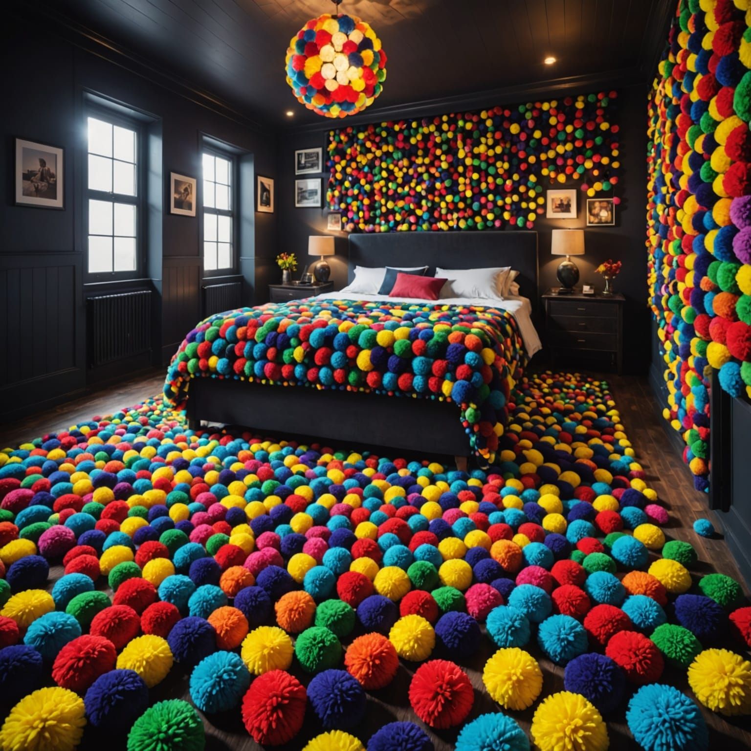 Hyperrealistic Pom-Pom Bedroom in HDR