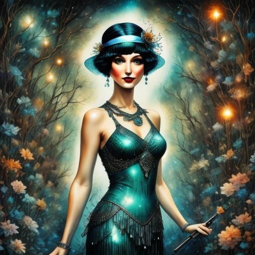 Flapper in Speakeasy with Alcohol Ink Effect