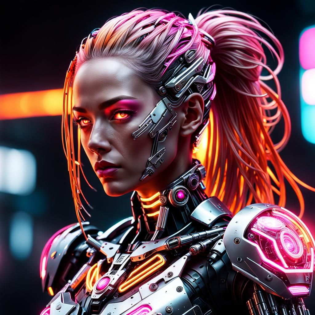 Hyperrealistic Cyberpunk Girl with Neon Lights
