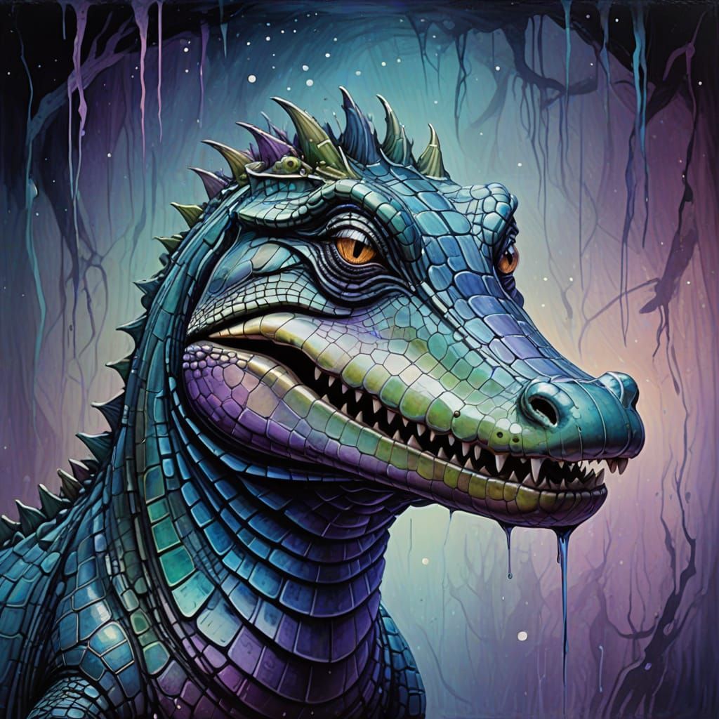 Surreal Crocodile in Dreamlike Landscape